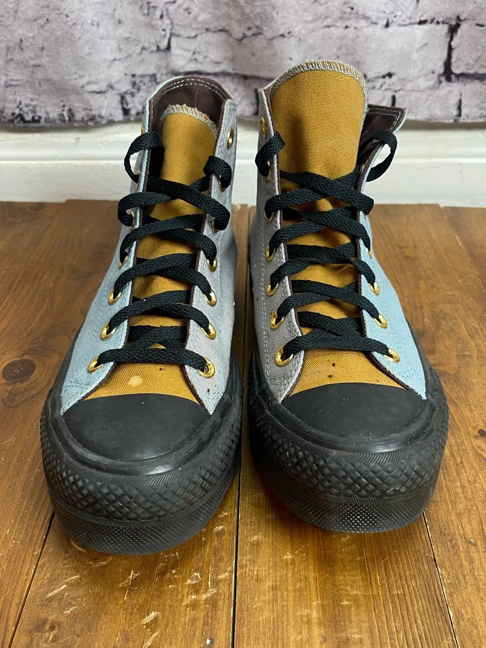 Converse high top platform sneakers women’s size 8.5 blue, gray and gold - Picture 3 of 12